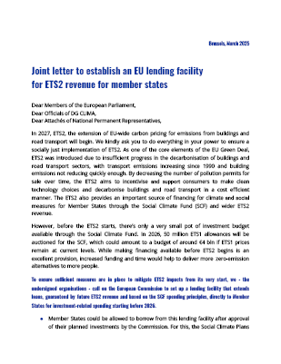 Joint letter to establish an EU lending facility for ETS2 revenue for member states